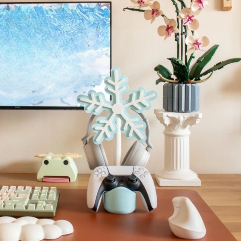 Gaming Accessories To 3D Print - 눈송이 모양 헤드폰 스탠드 3D 프린팅